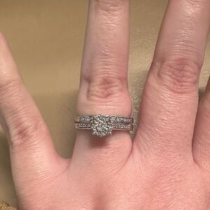 Sterling Silver White CZ Pavé Halo Bridal Ring Set